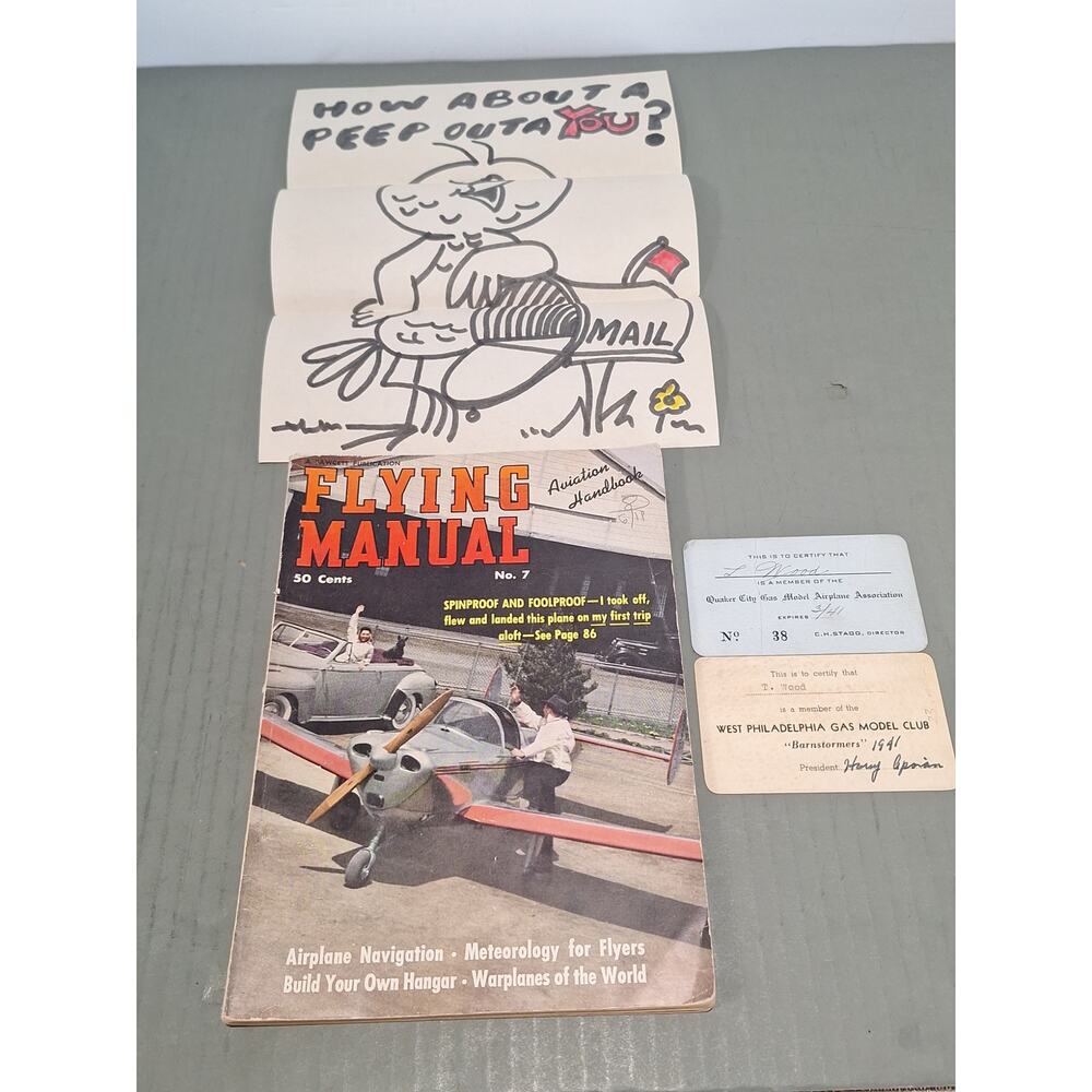 WWII 1941 T Wood Serviceman Aviation Ephemera Lot Flying Manual Cards Club Cards